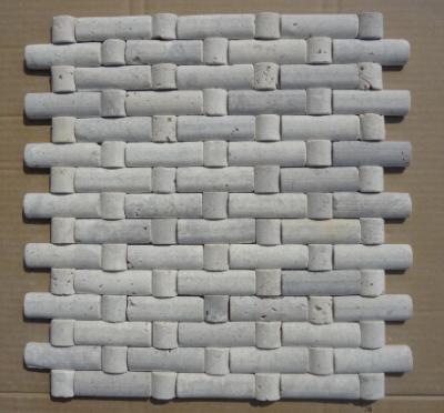 China Natural Stone Mosaic China White Travertine Mosaic with Convex Surface for Wall Decoration for sale