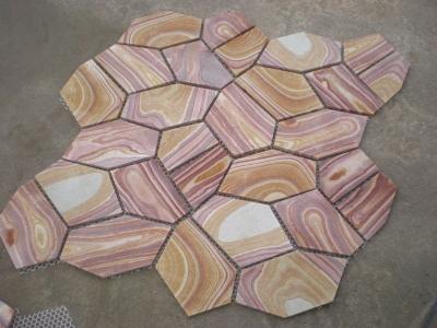 China Yellow Wood Sandstone Flagstone Patio Natural Sandstone Pavers Meshed Flagstone Wall Cladding for sale