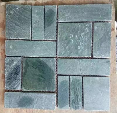 China Green Slate Mosaic Natural Stone Mosaic Green Slate Wall Mosaic Slate Floor Mosaic Pattern for sale