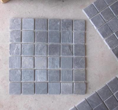 China Black Slate Mosaic Wall Tile Natural Stone Mosaic Carbon Black Mosaic Pattern Floor Parquet for sale