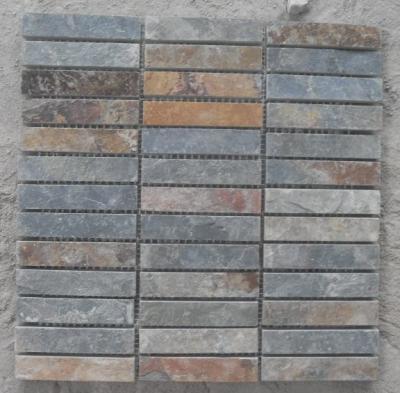 China Natural Stone Mosaic Pattern Rusty Slate Mosaic Wall Tiles Multicolor Slate Mosaic Floor Tiles for sale