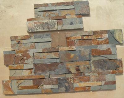 China Rusty Slate S cut Culture Stone,Multicolor Slate 18x35 Thin Stone Veneer,Fireplace Stacked Stone for sale