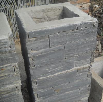 China Black Slate Column,Natural Stone Pillar,Ledgestone Pillar,Charcoal Stone Postbox,Gate Black Pillar for sale