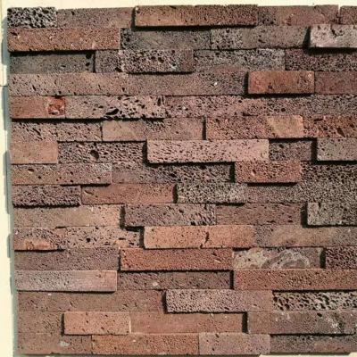 China Red Lava Stacked Stone,Basalt Culture Stone Veneer,Volcany Stone Wall Panel,Lava Ledgestone for sale