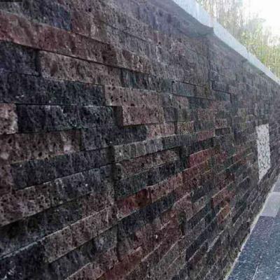 China Red Mixed Black Lava Stacked Stone Cladding,Basalt Culture Stone Veneer,Volcany Stone Wall Panel,Lava Ledgestone for sale