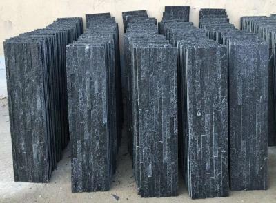 China Black Quartzite Mini Stacked Stone,Black Quartzite Waterfall Shape Ledgestone,Black Quartzite Stone Cladding for sale