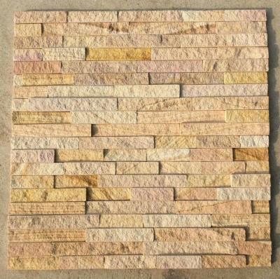 China Yellow Wooden Sandstone Stacked Stone,Yellow Stone Thin Veneer,Sandstone Ledgestone,Yellow Wall Cladding for sale