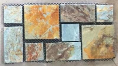 China Rusty Slate Meshed Flagstone,Multicolor Slate Flagstone Walkway,Rust Slate Flagstone Pavers,Slate Flagstone Flooring for sale