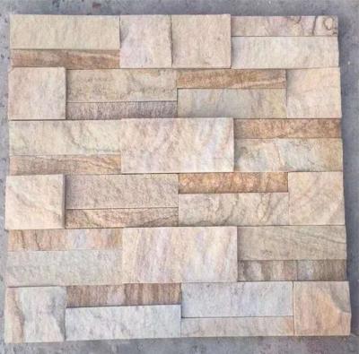 China Yellow Wooden Sandstone Wall Panels,Sandstone Stacked Stone,Natural Culture Stone,Yellow Ledgestone for sale