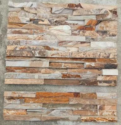 China Autumn Slate Stacked Stone,Gold Wooden Slate Culture Stone,Multicolor Slate Stone Cladding,Ledgestone for sale