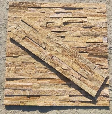 China Golden Yellow Quartzite Split Face Stone Veneer,Yellow Culture Stone,Stacked Stone,Wall Stone Cladding,Stone Panel for sale