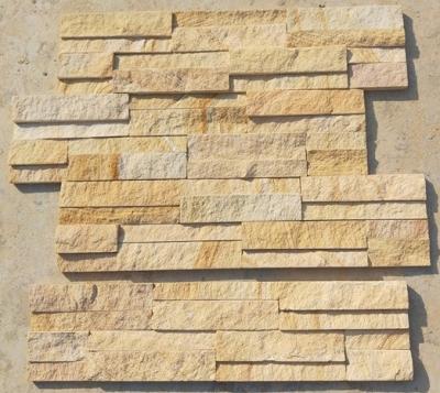 China Yellow Sandstone Ledger Panels,China Sandstone Veneer,Yellow Stacked Stone,Real Stone Cladding,Culture Stone for sale