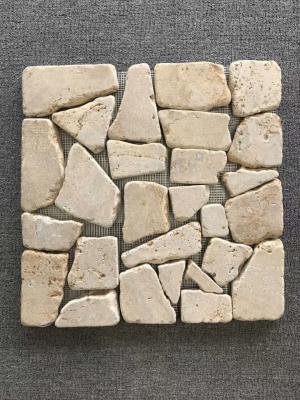 China Beige Travertine Meshed Flagstone,Random Stone on Net,Flagstone Walkway,Meshed Pavers for sale