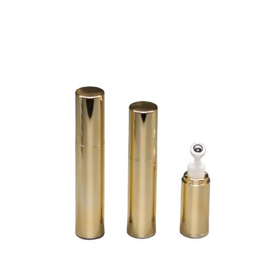 China Luxury 5ml 10ml 15ml Bottle 5ml 10ml 15ml Luxury UV Gold Stainless Plastic Eye Roller Personal Care Steel Ball Airless Pump Lotion Bottle for sale