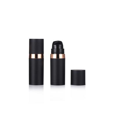 China Personal Care 5ML 10ML 15ML Black With Gold Line Airless Pump Bottle Set With Pump Cap Cosmetic Lotion Bottle Set for sale