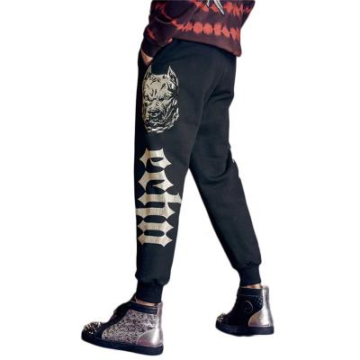 China Wholesale Fashion Sweatpants Letter Rhinestone Print Good Quality Anti-wrinkle Stretch Slim Casual Pants Men for sale