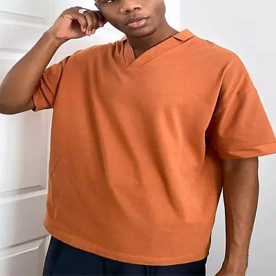 China High Quality Custom Made Loose Cotton Men's Anti-Shrink V-Neck Polo Shirt Simple T-Shirt for sale