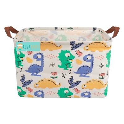 China ALVABABY Colorful Polyester Dinosaur Print Folding Laundry Hamper Folding Storage Basket for sale