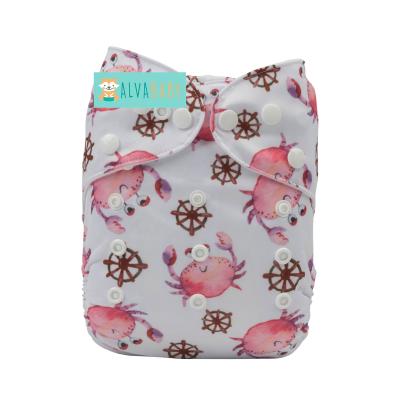 China ALVABABY Printed Pink Crabs Printed Eco Friendly Baby Diaper Babies Pocket Diapers Custom Made for sale