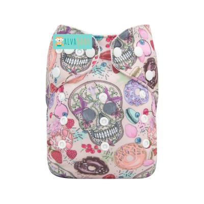 China ALVABABY Skull Design Suede Cloth Diaper Wholesale Microfiber Printed Diaper In China for sale