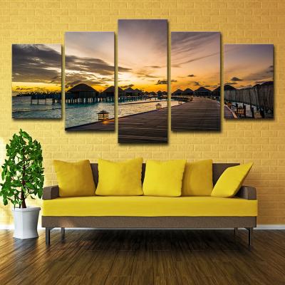 China Wholesale new classical/postmodern home decoration painting living room sofa background painting pier sunset dawn bridge sea view for sale