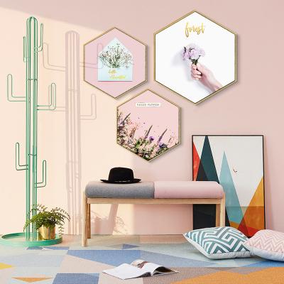 China Waterproof+ECO-Friendly+High Definition Hexagonal Restaurant Wall Small Cactus Wall Painting Fresh Hanging Painting Green Plant Living Room Decoration Painting for sale