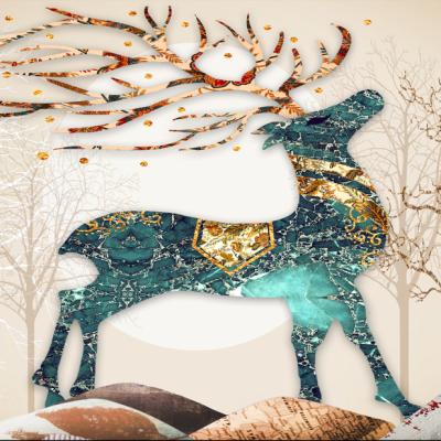 China Waterproof+ECO-Friendly+High Definition Elks Porcelain Painting Crystal Sofa Background Wall Hanging Home Mural for sale