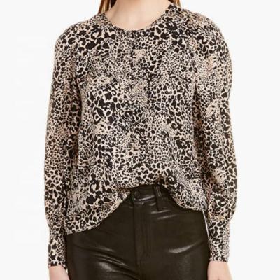 China 2023 Spring European Chiffon Shirt Breathable New Leopard Print V-Neckline Long Sleeve And American Large for sale