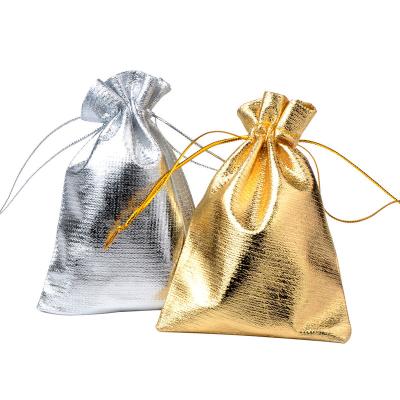 China 5x7 7x9 9x12 10x15cm Drawstring Jewelry Packaging Bag Eco-Friendly Adjustable Cloth Silver/Gold Colors Wedding Storage Pouches for sale