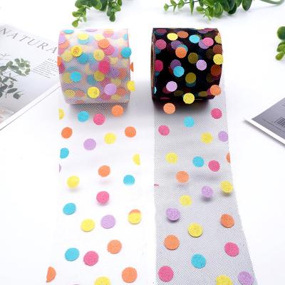 China Fashion 5yards 60mm Dots Print Organza Stain Ribbon 120mm colorful for DIY opens hair accessories materials gift box handmade ribbons for sale