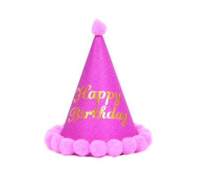 China Gold Hot Stamp Happy Birthday Cake Hat Kids Disposable Customized Paper Hats Crown For Party Decoration Supplies for sale