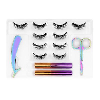 China 3D Effect Repeated Use 5 Pair Magnetic False Lashes Eyelashes Waterproof Liquid Eyeliner Tweezers Set for sale