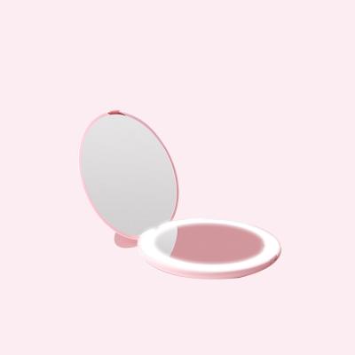 China Double Sided Mirror Cosmetic Beauty Travel Pocket Mirror Round Shape Portable Mirror With LED Light for sale