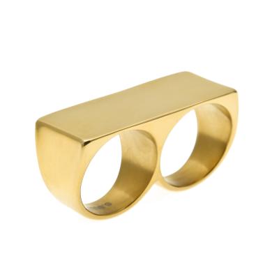 China Trendy Hiphop Stainless Steel Rings 2021 Jewelry Personalized Two Finger Man Gold Plated Ring Hip Hop Jewelry For Men for sale