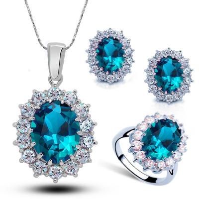 China Lead Nickel Free 2021 New Arrival Women Multi Colors 925 Sterling Silver Plated Crystal Blue Cubic Zircon Free Pendant Necklace Jewelry Sets for sale