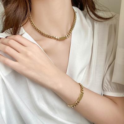 China Punk Cuban Thick Chain Anti-fade Gold Plated Women Accessories Stainless Steel Necklace Female for sale