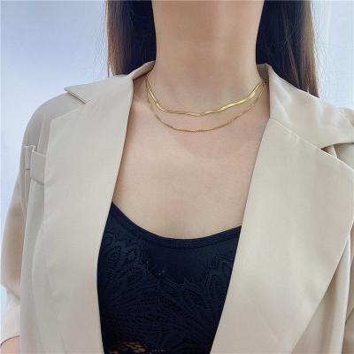 China Snake Chain Choker Necklace 2 Rows Snake Chain Necklace Jewelry 18K Stainless Steel Plated Punk Fashionable Choker Necklace for sale