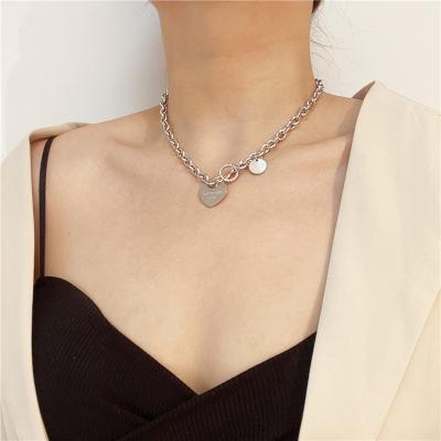 China Love Punk Custom Heart Stainless Steel Hip Hop Necklace Pendant Scarf No Fade No Tarnish Necklace For Girls for sale