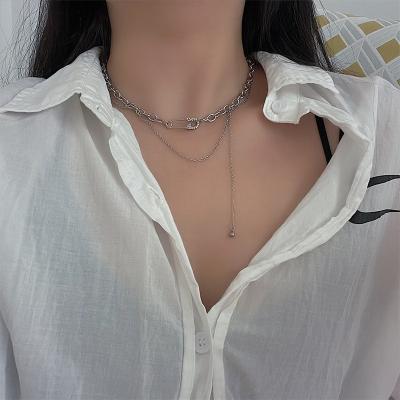 China 2021 Trendy Punk Fashion Necklace Paperclip Necklace Multilayer Fashion Collar Clavicle Chain Lady for sale