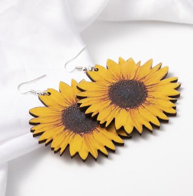 China Women 2021 Trendy Trendy Wooden Sunflower Earrings 3D Jewelry Amazon Earrings for sale