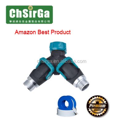 China Amazon Garden Best Metal Plastic Inlet Hose Y Cut Splitters Water Hose Tap Connector With Dual Outlet for sale