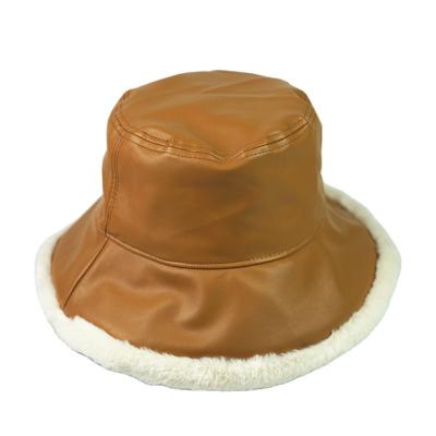 China Waterproof Winter Bucket Hat Women Korean Wool Felt Hat Bodies Bucket Hat Leather Plush for sale