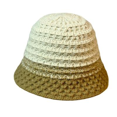 China Windproof South Korean Knitted Hat Female New Fashion Bucket Hat Crochet Patchwork Bucket Hat for sale