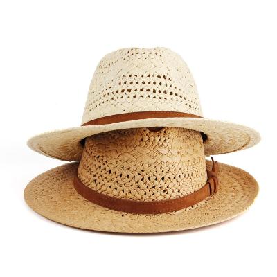 China Striped Fashionable English Hollowed Out Panama Summer Travel Beach Cowboy Hat Straw 2022 for sale