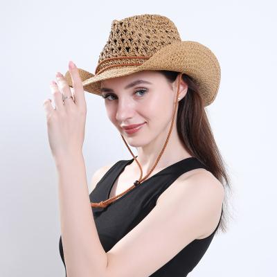 China Striped New Design Retro Cowboy Straw Hat crochet Outdoors men straw hat for sale