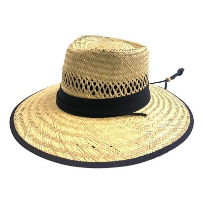 China Striped Zhejing Straw Hat Wide Brim Men's Classic Straw Sun Beach Hat 2022 for sale