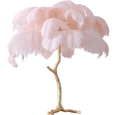 China Bedside feather tree shape table lamp luxury white black rose feather lamp for bedroom hotel luxury ostrich feather table lamp for sale