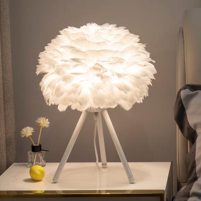 China Nordic luxury white pink feather lamp furniture fantasy lamp gold feather cozy table lamp for sale