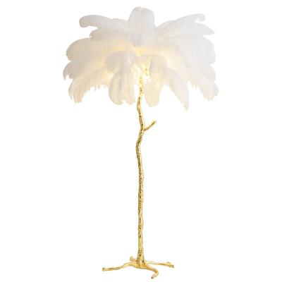 China Resin Ostrich Feather Lamp Tree Shape Decoration Designer Luxury Copper Floor Lamp Standing Palm Tree Luxury Modern Floor Lamp for sale