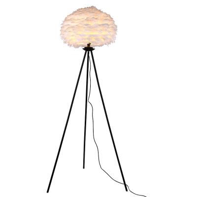 China Nordic Romantic White Black White Luxury Feather Lamps Modern Led Heat Standing Floor Lamp Tripod Metal Living Room Floor Lamp for sale